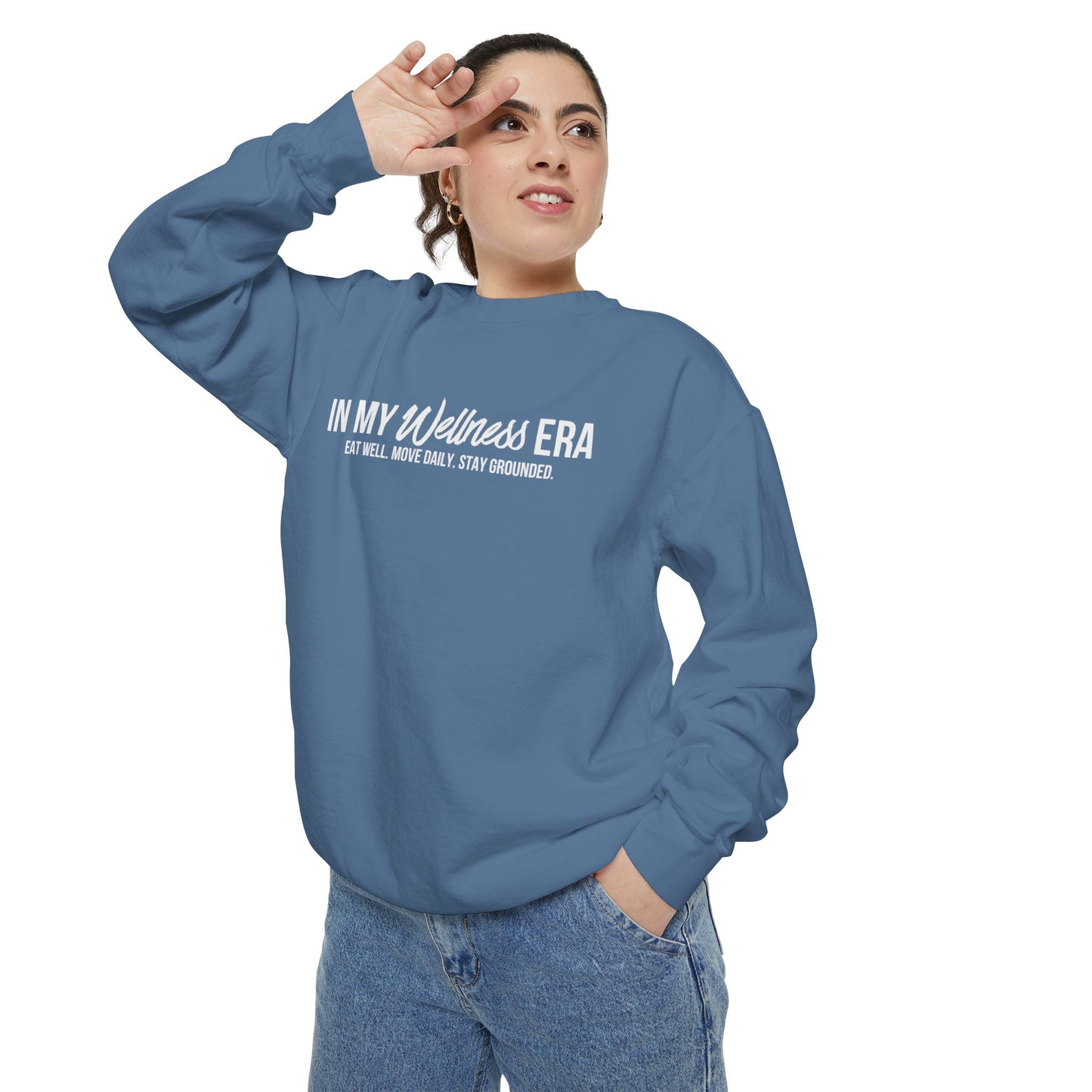 Crewneck Sweatshirt — "In My Wellness Era" Minimalist Text Graphic