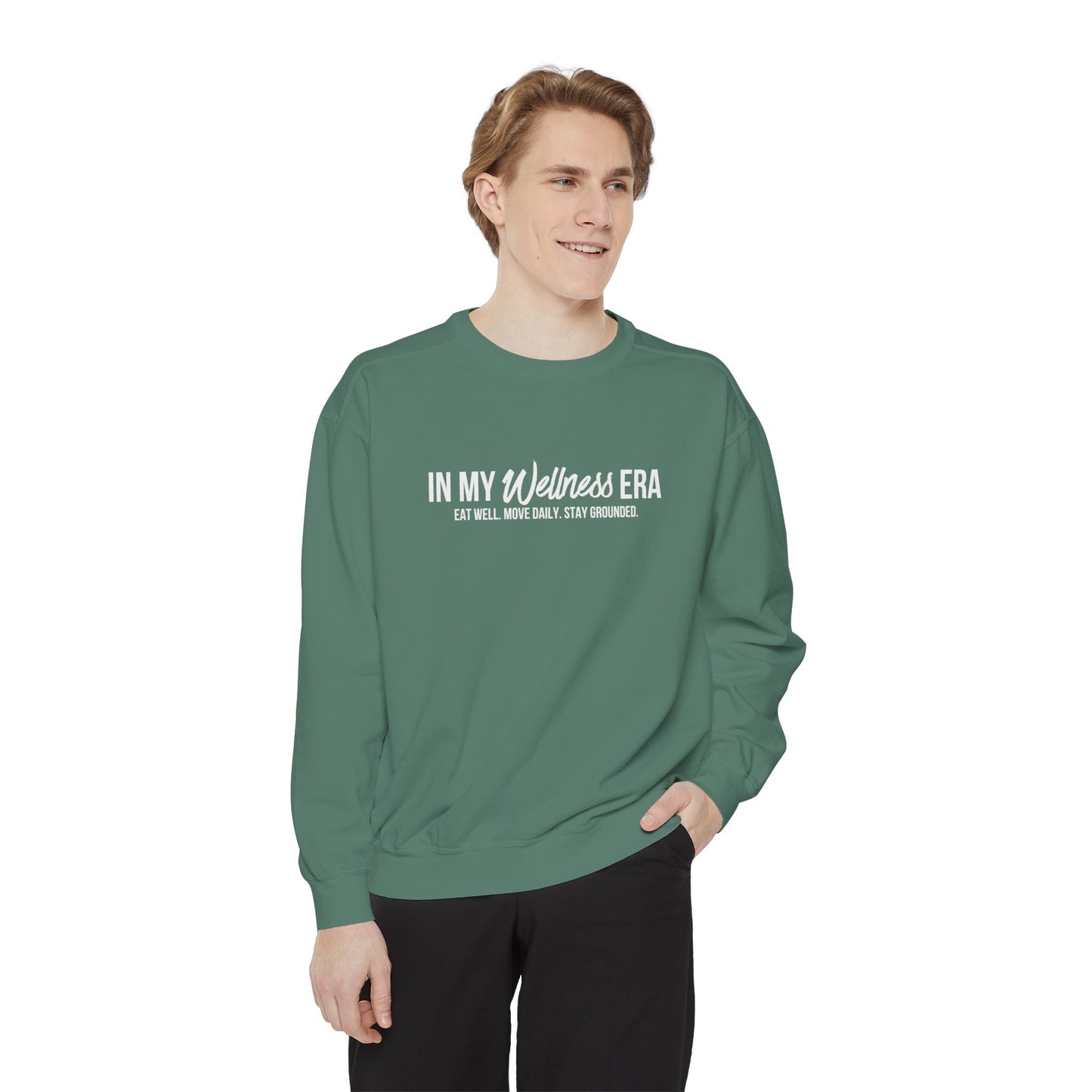 Crewneck Sweatshirt — "In My Wellness Era" Minimalist Text Graphic
